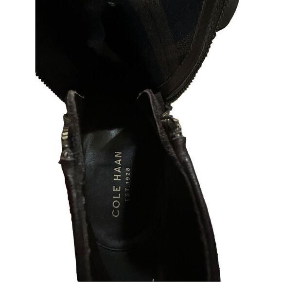 Cole Haan Double Zip Dark Brown Suede Leather Ankle Boot Heel Bootie Women's sz - Picture 7 of 12